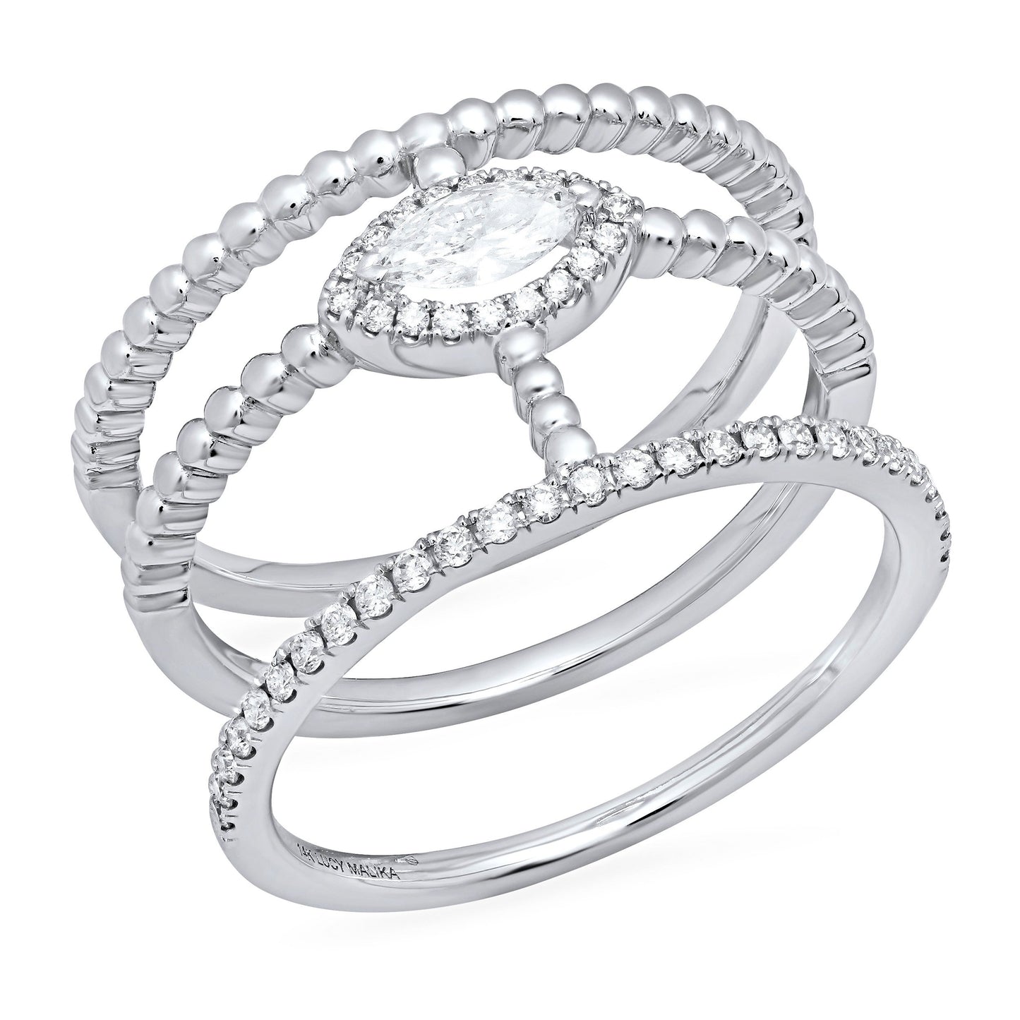 LUCY MALIKA TRIO-BAR NAVETTE RING